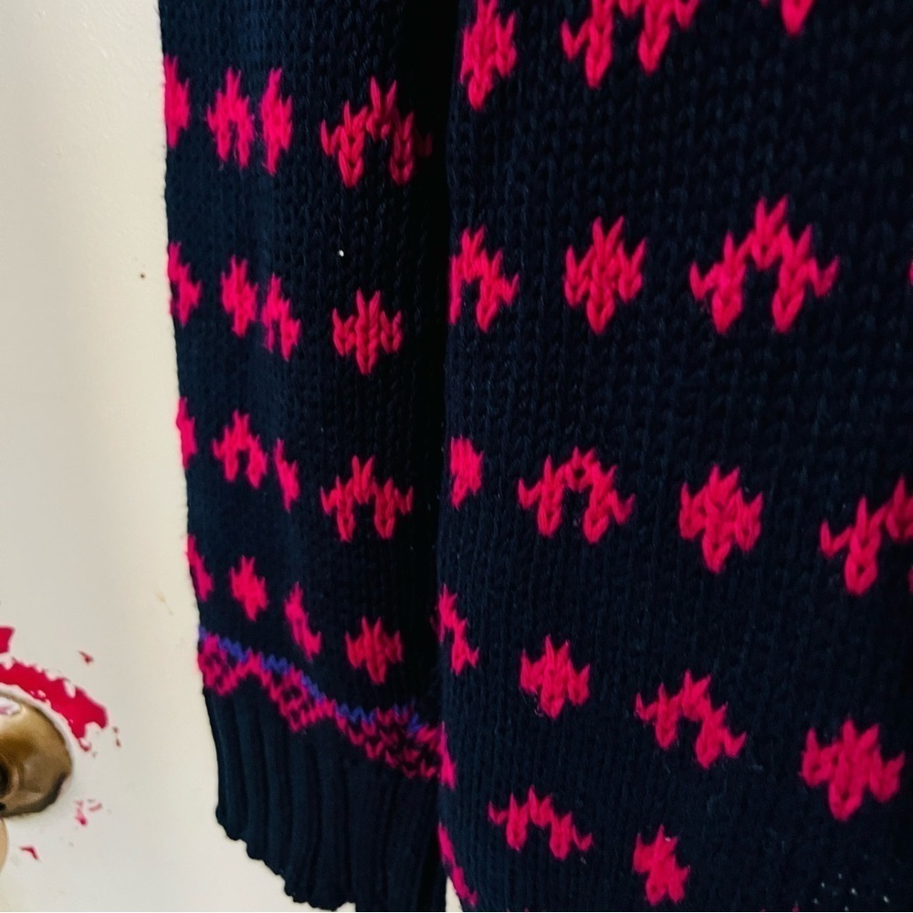 Vintage Floral Snowflake Cottage Core-Oversized Fisherman Chunky Black Sweater2X - Picture 6 of 6